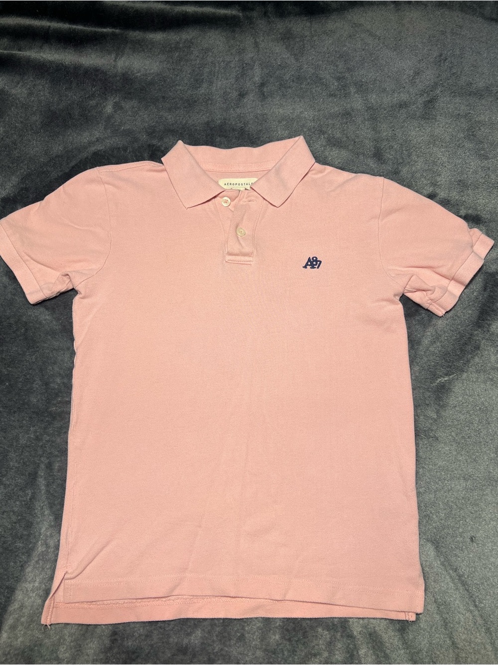 Y2K Aeropostale Light Pink Men's Polo Shirt with Navy Logo
